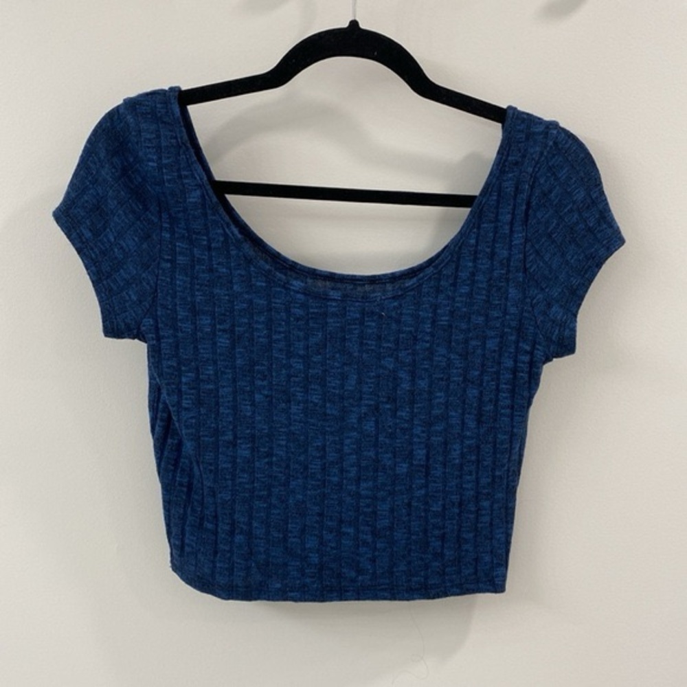 Forever 21 XXI womens blue knit crop top size large - Picture 3 of 8